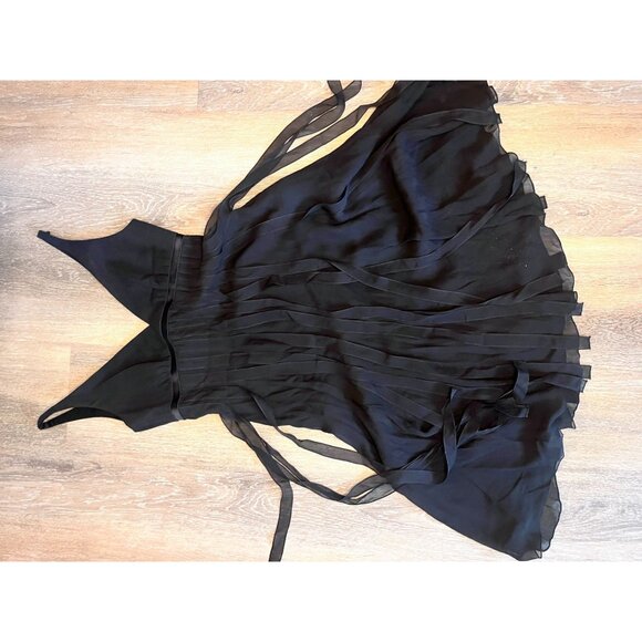 Carmen Marc Valvo Black Chiffon Cocktail Dress Size 6 Sleeveless V-Neck Elegant - Picture 2 of 6